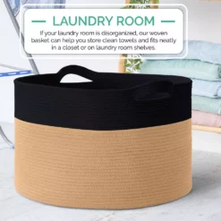 Ornavo Home Extra Large Round Cotton Rope Storage Basket Laundry Hamper With Handles -US Storage Furniture Sales 6069472 ALT3