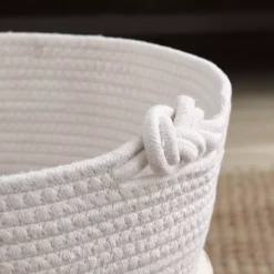 Ornavo Home Medium Round Woven Cotton Rope Boho Tassels Storage Basket -US Storage Furniture Sales 6069492 ALT3