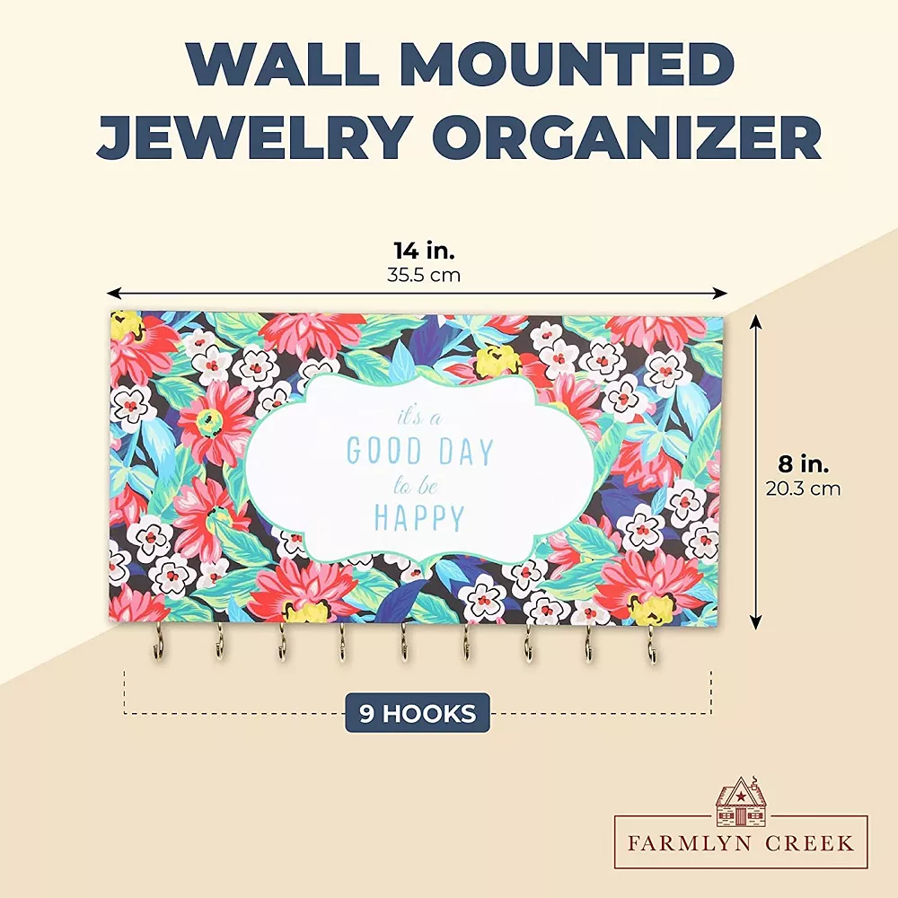 Floral Hanging Jewelry Organizer, It's A Good Day To Be Happy (14 X 8 X 1 In) 4 Floral Hanging Jewelry Organizer, It's A Good Day To Be Happy (14 X 8 X 1 In) - Image 2