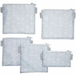 Set Of 5 Grey Chevron Reusable Snack Bags With Zipper, 3 Sizes