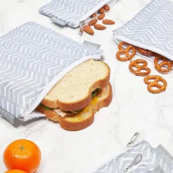 Set Of 5 Grey Chevron Reusable Snack Bags With Zipper, 3 Sizes -US Storage Furniture Sales 6096343 ALT2