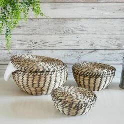 Seagrass Storage Baskets, Woven Baskets In 3 Sizes With Lids (3 Piece Set) -US Storage Furniture Sales 6096479 ALT2
