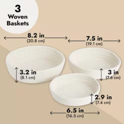 3-Piece Small Cotton Rope Woven Storage Basket Set, White Nesting Bins For Organizing Shelves, Montessori Classroom (3 Sizes) -US Storage Furniture Sales 6096567 ALT3