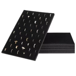5 Pack Black Foam Ring Insert Display Trays, 100-Slot Velvet Holder Inserts For Selling Jewelry (9 X 13 In)