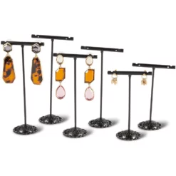 Juvale T-Shape Earring Display Stands In 3 Sizes (Metal, Black, 6-Pack)