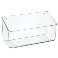MDesign Wall Mount Plastic Home Storage Organizer Basket Bin Tray, Large - Clear