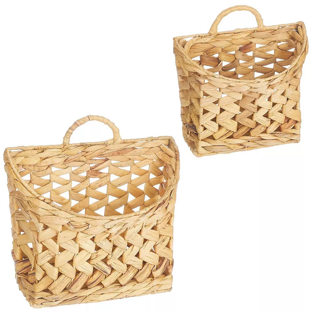 MDesign Woven Water Hyacinth Hanging Wall Storage Basket - Set Of 2 - Natural 3 MDesign Woven Water Hyacinth Hanging Wall Storage Basket - Set Of 2 - Natural