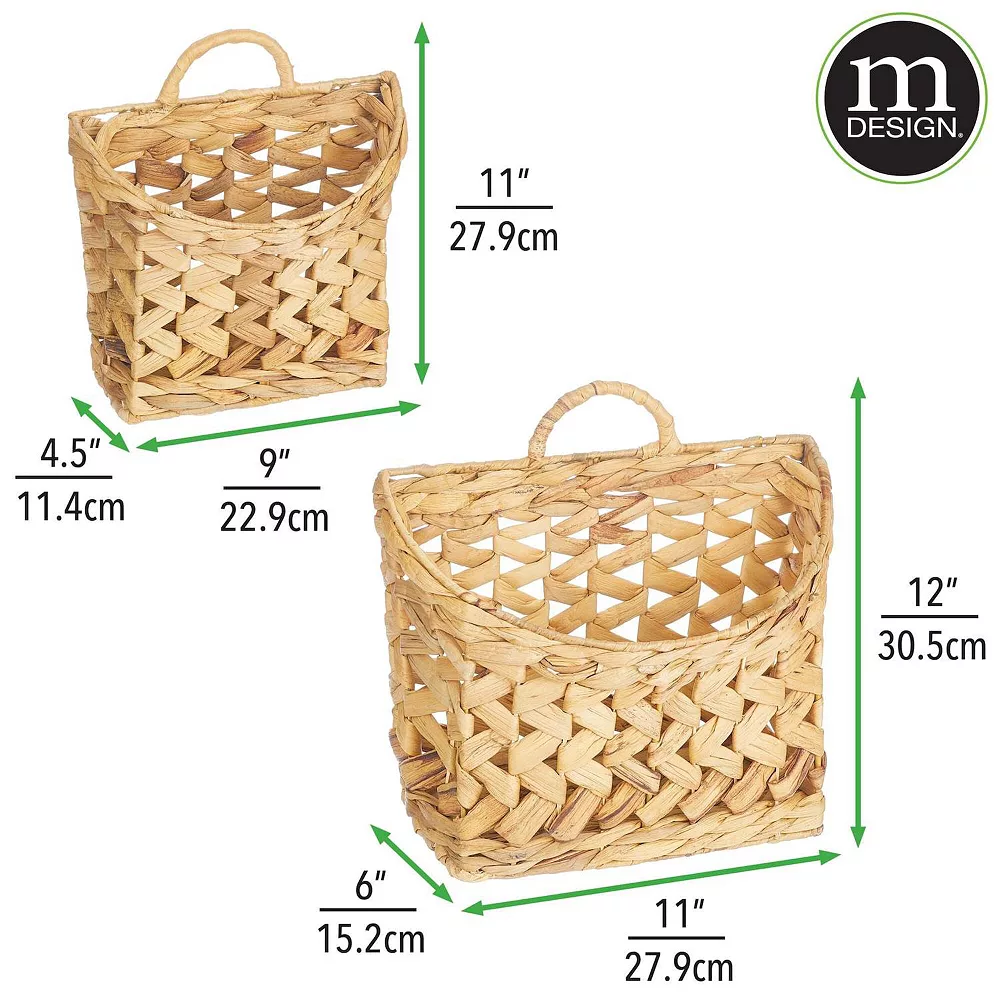 MDesign Woven Water Hyacinth Hanging Wall Storage Basket - Set Of 2 - Natural 4 MDesign Woven Water Hyacinth Hanging Wall Storage Basket - Set Of 2 - Natural - Image 2