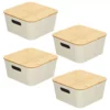 MDesign Soft Fabric Stacking Storage Bin Box And Wood Lid Cover, 4 Pack -US Storage Furniture Sales 6130892 Cream