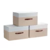 Foldable Linen Storage Bin With Leather Handles And Lid - Set Of 3 -US Storage Furniture Sales 6131958 White Khaki