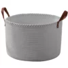 Extra Large Round Cotton Rope Storage Basket Laundry Hamper With Leather Handles 1 Extra Large Round Cotton Rope Storage Basket Laundry Hamper With Leather Handles -US Storage Furniture Sales 6131961 Gray