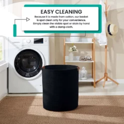 Large Cotton Rope Laundry Hamper Woven Basket With Leather Handles -US Storage Furniture Sales 6131963 ALT2