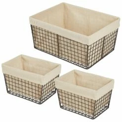 MDesign Metal Household Storage Basket With Fabric Liner - Set Of 3