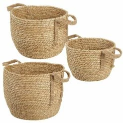 MDesign Woven Seagrass Braided Home Storage Basket Bin - Set Of 3