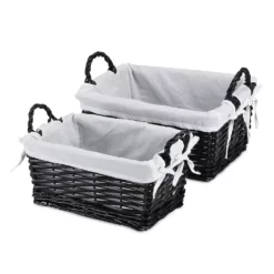 Cheung's Home Indoor Decorative Willow Baskets With Fabric Liners - Large, Set Of 2, Black -US Storage Furniture Sales 6144578 ALT2