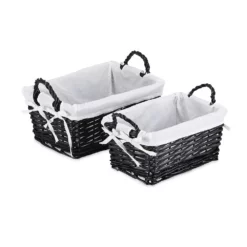 Cheung's Home Indoor Decorative Willow Baskets With Fabric Liners - Large, Set Of 2, Black -US Storage Furniture Sales 6144578 ALT3