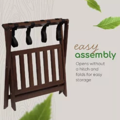 PJ Wood Hotel Style Wood Home Folding Suitcase Luggage Rack With Shelf, Walnut -US Storage Furniture Sales 6145090 ALT3