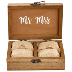 Juvale Wood Wedding Ring Box With Burlap Pillow Lining (6 X 4 X 2 In)