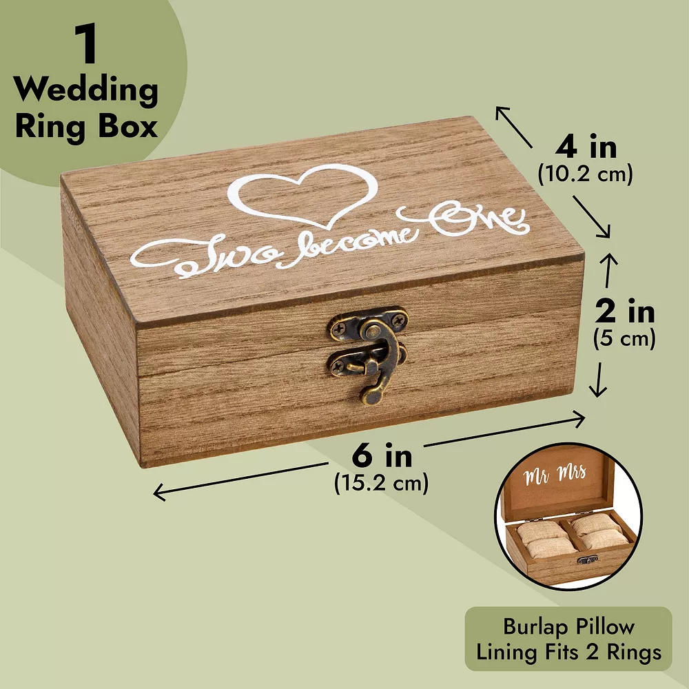 Juvale Wood Wedding Ring Box With Burlap Pillow Lining (6 X 4 X 2 In) 6 Juvale Wood Wedding Ring Box With Burlap Pillow Lining (6 X 4 X 2 In) - Image 4