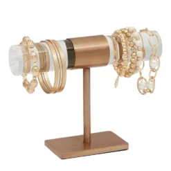Gold T-Bar Acrylic Jewelry Stand, Acrylic Earring And Bracelet Stand (8 X 6 In)