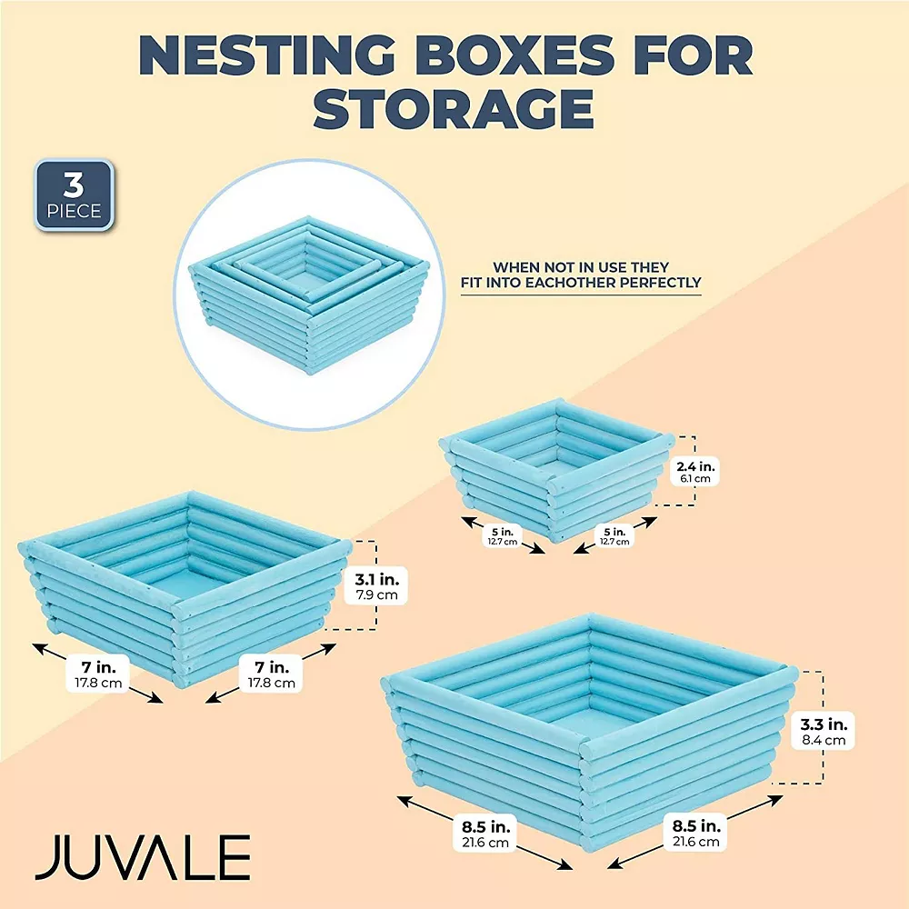 Blue Wooden Crate Nesting Boxes For Storage, Angled Design (3 Sizes, 3 Pieces) 4 Blue Wooden Crate Nesting Boxes For Storage, Angled Design (3 Sizes, 3 Pieces) - Image 2