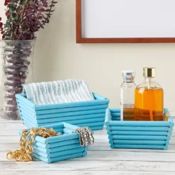 Blue Wooden Crate Nesting Boxes For Storage, Angled Design (3 Sizes, 3 Pieces) 8 Blue Wooden Crate Nesting Boxes For Storage, Angled Design (3 Sizes, 3 Pieces) -US Storage Furniture Sales 6172549 ALT2