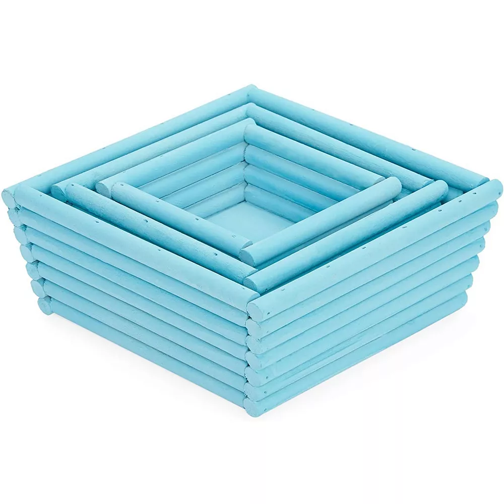 Blue Wooden Crate Nesting Boxes For Storage, Angled Design (3 Sizes, 3 Pieces) 6 Blue Wooden Crate Nesting Boxes For Storage, Angled Design (3 Sizes, 3 Pieces) - Image 4