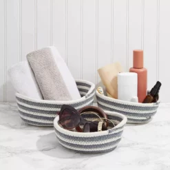 Woven Baskets For Storage, Grey Striped Round Basket (3 Sizes, 3 Pack) 8 Woven Baskets For Storage, Grey Striped Round Basket (3 Sizes, 3 Pack) -US Storage Furniture Sales 6207364 ALT2