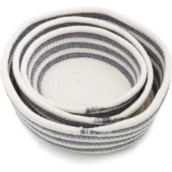 Woven Baskets For Storage, Grey Striped Round Basket (3 Sizes, 3 Pack) 9 Woven Baskets For Storage, Grey Striped Round Basket (3 Sizes, 3 Pack) -US Storage Furniture Sales 6207364 ALT3