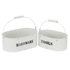 Cheungs Set Of 2 Galvanized Metal Caddy - White