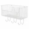 MDesign Metal Storage Organizer Basket With 6 Hooks - Wall Mount -US Storage Furniture Sales 6303389