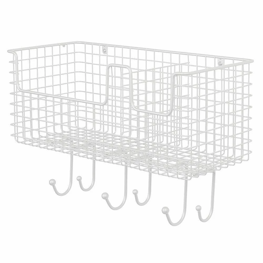 MDesign Metal Storage Organizer Basket With 6 Hooks - Wall Mount 3 MDesign Metal Storage Organizer Basket With 6 Hooks - Wall Mount