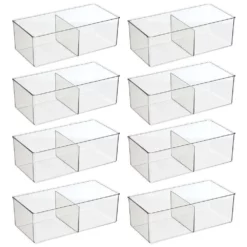 MDesign Plastic 2 Section Divided Closet Storage Bin - 8 Pack - Clear, 6 X 12 X 4