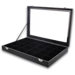 Black Jewelry Display Tray With Velvet Lining For Gemstones, Rocks (24 Slots, 14 X 9.5 X 2 In)