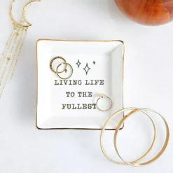 Okuna Outpost Ceramic Jewelry Dish, Living Life To The Fullest (4 X 4 X 1 In) -US Storage Furniture Sales 6304888 ALT2